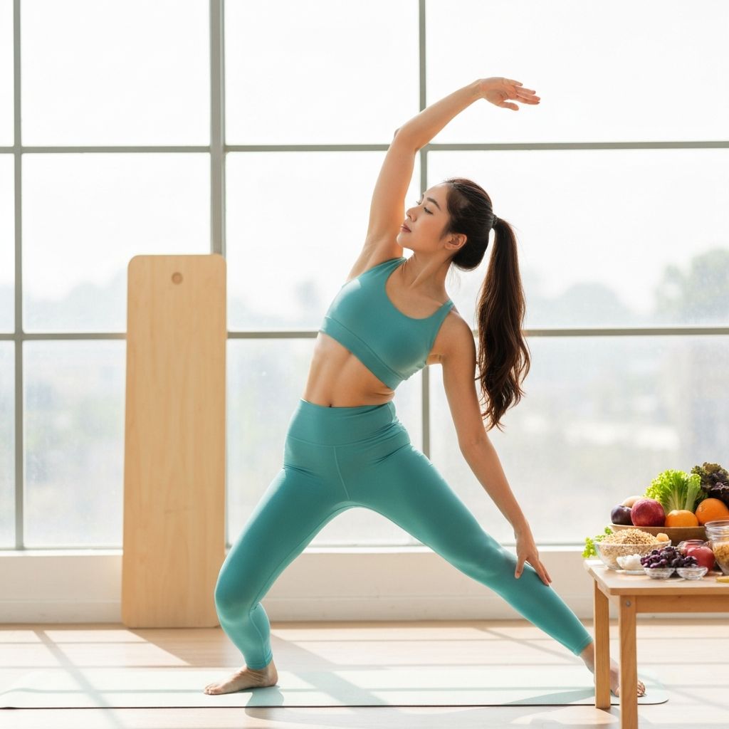 Person doing yoga and maintaining healthy lifestyle